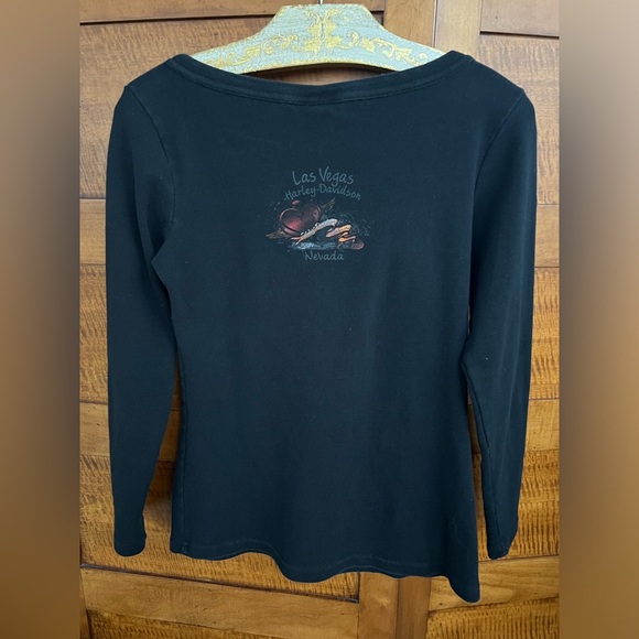 🏍️🔴Las Vegas Nevada Harley-Davidson Red Beaded Bling Black Long Sleeve Tee | M - Picture 6 of 17